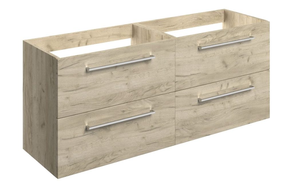 Volga 1180mm Wall Hung 2 Drawer Basin Unit Run No Top Oak