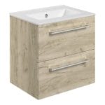 Volga 510mm Wall Hung 2 Drawer Basin Unit Basin Oak