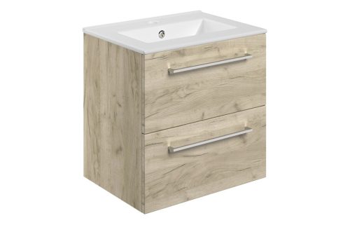 Volga 510mm Wall Hung 2 Drawer Basin Unit Basin Oak