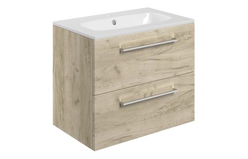 Volga 610mm Wall Hung 2 Drawer Basin Unit Basin Oak