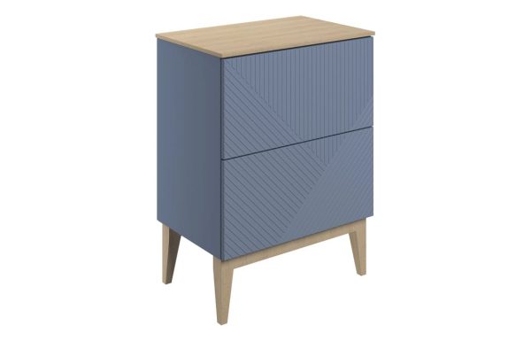 larna 610mm floor standing 2 drawer basin unit maple oak effect worktop matt smoke blue