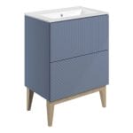 larna 615mm floor standing 2 drawer basin unit basin matt smoke blue