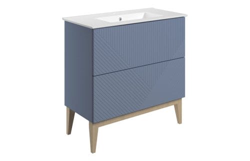 larna 815mm floor standing 2 drawer basin unit basin matt smoke blue