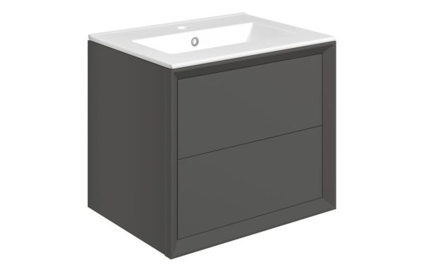 press 615mm wall hung 2 drawer basin unit basin matt clay
