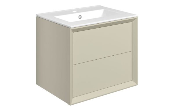 press 615mm wall hung 2 drawer basin unit basin matt cotton