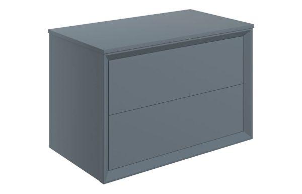 press 800mm wall hung 2 drawer basin unit top matt storm blue
